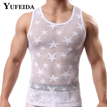 Мъжки ажурная прозрачна риза YUFEIDA, майк, дрехи за фитнес, бодибилдинг, прозрачен Мрежест жилетка за фитнес, Дишаща майк Ropa