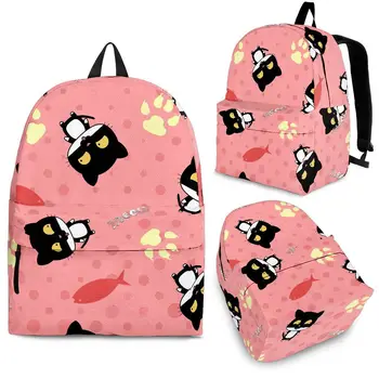 YIKELUO Сладък Cartoony Черна Котка, с принтом котешки нокти, Розово ученическа раница с джоб, чанта за лаптоп с абстрактен модел на Риба за тийнейджъри