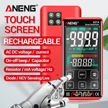 Интелигентен цифров мултицет ANENG 621A със сензорен екран, 9999 Точки, Автоматичен обхват, Акумулаторна батерия Универсален измерител на NCV, Волтметър, Амперметър