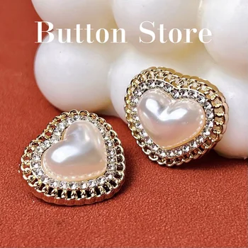 6 бр. кухи кристали, копчета с перли, висококачествени метални копчета във формата на сърца, малки ароматни копчета за палто, декоративно палто