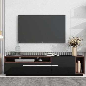 Двуцветен дизайн на телевизионен шкаф, закачалка за телевизора в хола, медии-конзола, изискан телевизионен шкаф, шкаф за съхранение, декоративен шкаф