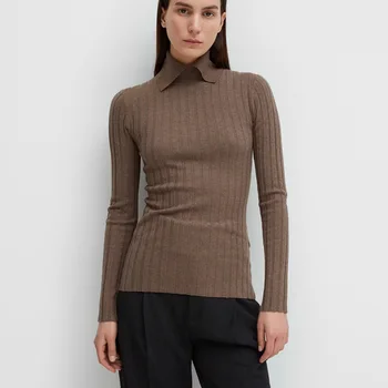 Дамски подплата 2023 Есен/зима, Лесен оборудвана вълна вязаный пуловер, Поло