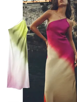 ТРАФИКА на 2023, Лятно Дамско Градиентное свободното си рокля без ръкави, със средна дължина, с кръгло деколте, Елегантен дамски директни рокли с принтом