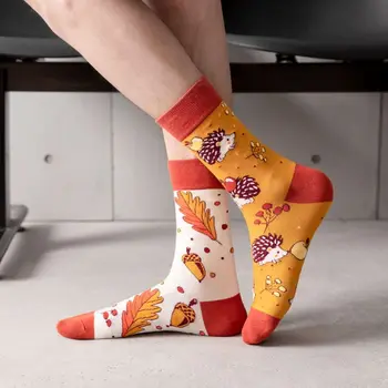 Удобни дебели улични ежедневни памучни чорапи в стил мозайка с модел в стил ретро, Дамски чорапи с букви, чорапи носочные изделия със средна дължина