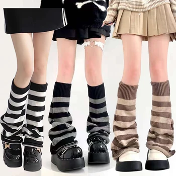Трикотажный калъф за краката притопляне на ръкохватката Y2K зима Лолита ивица гамаши дамски дълги чорапи от вълна плетене купчина чорапи изтегляне маншет чорапи