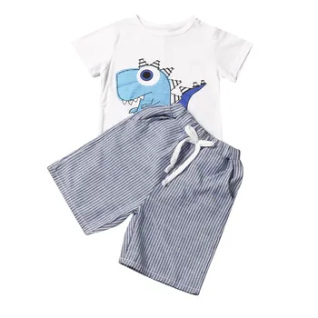 Тениска С изображение от анимационен филм за малки момчета + къси панталони, комплект дрехи, Детски костюм с къси ръкави от анимационен филм за малки момичета