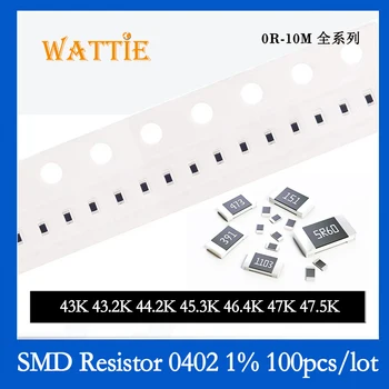 SMD резистор 0402 1% 43K 43,2 K 44,2 K 45,3 K ОТ 46.4 K 47K 47,5 K 100 бр./лот микросхемные резистори 1/16 W 1.0 mm * 0,5 мм