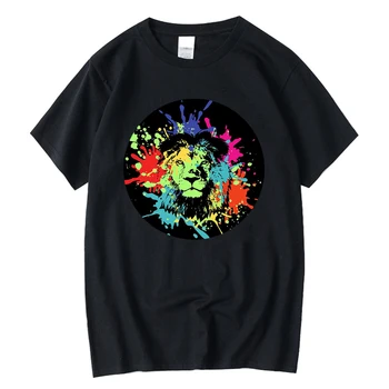 DJ YEAP Мъжки висококачествена тениска от 100% Памук с забавен принтом Лъв, Свободна Лятна Мъжка тениска с къс ръкав, Мъжки тениски, Блузи, тениски