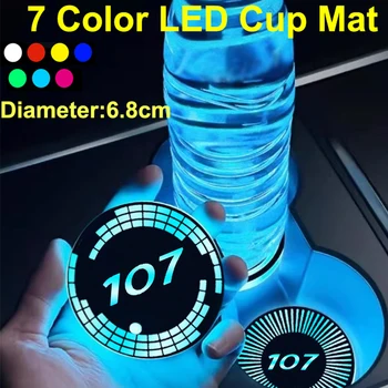 7 цветни интелигентни led подложки за чаши, автомобилните поставки за вода, поставки за напитки за емблемата на Peugeot 107, USB зареждане, с атмосферно светлина
