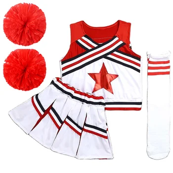 Костюм за Чирлидинга с pom-помераните За жени И момичета, Форма на училищния екип за поддръжка на червените на Мажоретките, Готин костюм за деца, танцови костюми