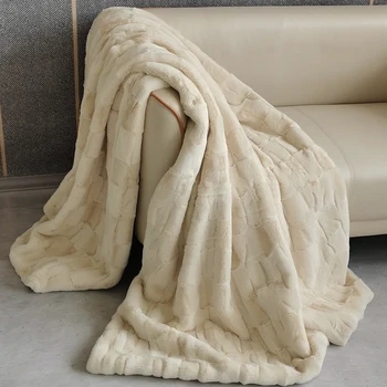 Одеяло от изкуствена кожа, висококачествени плюшевое постилка за легло, дебел козината на норка, карирани калъф за дивана, стая декор, одеяла за хол, спалня