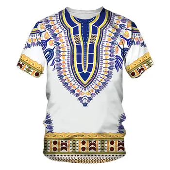 Новата женска тениска Dasiki Africa, Върхове Реколта етнически стил с Тотем, Тениски с къс ръкав, Дамски Класическа Блуза с Принтом, Дрехи с Кръгло деколте