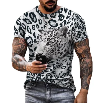 Лятна творческа модни тениски с 3D HD печат, мъжки индивидуалност, леопардовый тенденция, ретро Harajuku, градинска хип-хоп ежедневни тениска