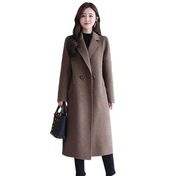 Модно вълна палто, Женски пролетно-есенния Свободен Костюм с яка със средна дължина, Нова корейска версия на тънки вълнени палта