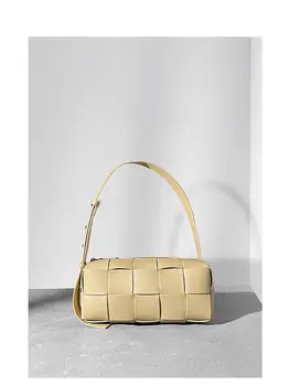 Качество 1: 1, луксозна естествена кожа, Модни благородна тканая женствена чанта за подмишниците 2023, ръчно възглавница, чанта на едно рамо