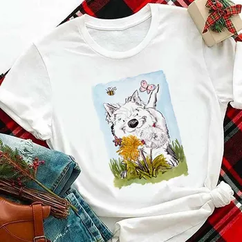 Скъпа универсална дреха на 90-те, тениски, дамски ежедневни модни дрехи, Коледна женска тениска с къс ръкав и забавно принтом куче