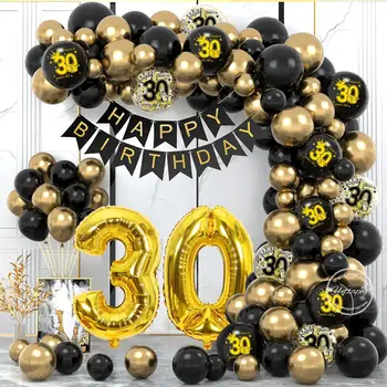 Черно Златен Комплект За Гирлянди От Балони, Конфети, Латексный топка, Абитуриентски бал, От 18 до 40-ти Рожден Ден, балони, Декор За Душата на Детето