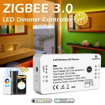 GLEDOPTO Zigbee 3.0 LED Controller Pro Настройка на яркостта Работа с приложението Smartthings Sasha Приложение Алекса Echo Plus Гласова дистанционно управление