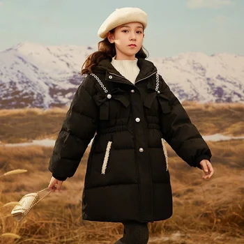 Пуховик за момичета, яке, Памучен Ветрозащитная на горно облекло 2023, Ежедневни топло утепленная кадифе зимни ски дрехи Големи размери, Детски дрехи
