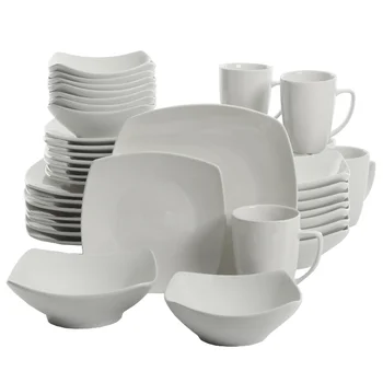 Гибсън Home всеки ден Квадратен разширен набор от съдове за готвене от 40 теми, комплекти чинии за домашна вечеря, комплекти прибори и чинии