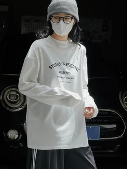 Пролетно-есенен дамски ежедневни свободна тениска с кръгло деколте и дълъг ръкав с писмото принтом