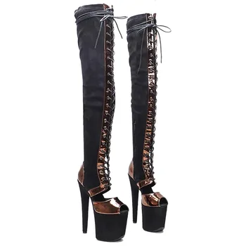LAIJIANJINXIA/ Нови черни Модни обувки за танци на един стълб с отворени пръсти 20 см/8 инча, модерни Дамски обувки на платформа и висок ток