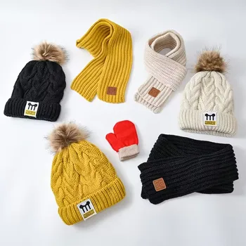 Есенно-зимни комплекти от бебешки шапки и шалове, вълнени шапки за момчета и момичета, страхотни бебешки топло защитни шапки за уши, детски уо