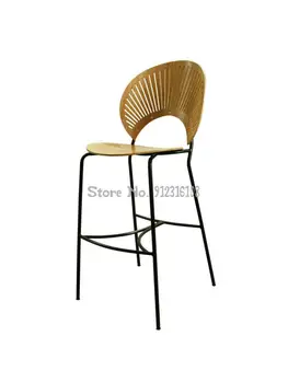 Скандинавски стол от масивно дърво, бар стол, домакински модерен прост бар стол, дизайнерски лесен луксозен столче за хранене с облегалка