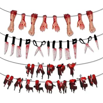 Страшни банери на Хелоуин, 3 бр., Страшна кървава банер за парти на Хелоуин, Банер 