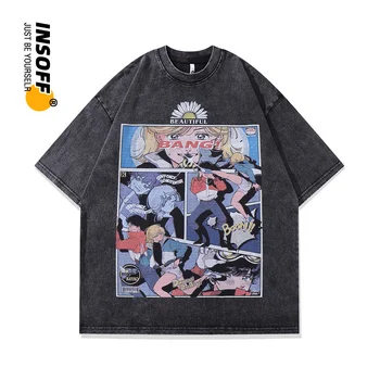 Оригинална Дизайнерска тениска От японски Аниме Harajuku с графичен Принтом, Висококачествен Памучен Выстиранная Тениска Оверсайз Y2k в стил хип-хоп, Градинска облекло