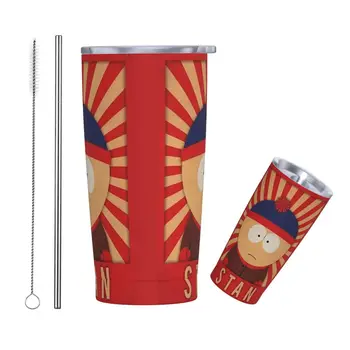 South-Park Stan Изолиран Чаша с соломинкой и капак, Мультяшная Кафеена чаша за пътуване от неръждаема Стомана, 20 мл, чаша за шейкове, чаена чаша