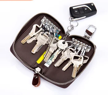 Калъф за ключове Мултифункционална Кожена чанта с цип, Мъжки Калъф за битови ключове, Дамски Кожен ключодържател с Голям капацитет, в чантата си за ключове