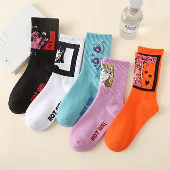 Японски чорапи Tide с комиксами Ins, Проста илюстрация за скейтборд, Дамски чорапи, подаръци за момичета, прекрасни спортни чорапи Harajuku
