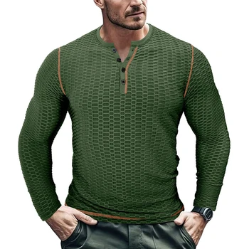 Мъжки Ежедневни однотонная тениска Henley с дълъг ръкав, оборудвана пуловер копчета, Потник, блуза, Класически обикновена тениски, дрехи