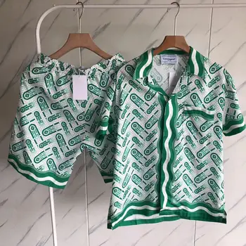 Мода 23SS
 Зелени Ризи Казабланка-За мъже И жени, най-доброто качество, най с принтом лого, тениска с къс ръкав, Lil Пийп