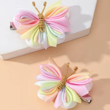 Разноцветни фиби с пеперуди за малки момичета, красива шнола за коса от плат, ръчно изработени, детски игли за коса от сплав, детска шнола за коса
