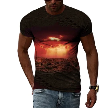 Летни тениски с изображение на космическия пейзаж на планетата за мъже, модни тениски с 3D принтом, уличен стил, тениски с кръгло деколте и къс ръкав