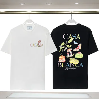 Summer Casa нова тениска с принтом плодов растения и монограм с къс ръкав Summer Casa за мъже и жени, свободна ежедневна спортна тениска