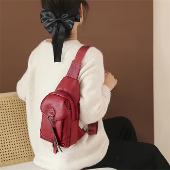Дамска чанта за чанта Може да бъде свързана към USB, Модни Преносима чанта през рамо от мека кожа, Японски раница за едно рамо, пътни чанти