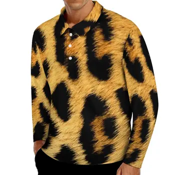 Ежедневни тениски с леопардовым принтом, мъжки модни Поло риза с дълги ръкави във формата на животни, отложной яка, модни есенна риза по поръчка 3XL 4XL 5XL
