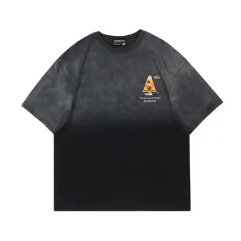 Лятна мъжка тениска 2023 година, градинска ретро-выстиранная стара градиент тениска с кръгло деколте и къси ръкави, мъжки t-shirt