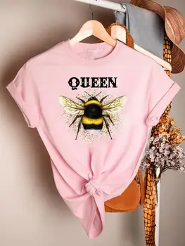 Дамска лятна тениска с изображение на Пчелите, акварел, Сладка тениска с хубав принтом, Дрехи с къс ръкав, Ежедневни дамски тениска, Модни тениски с изображение