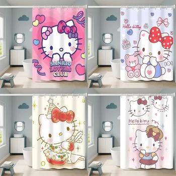 180x180 cm Sanriod Hello Kitty Kawaii Мультяшные Завеси за душ, душ Завеса за баня, Водоустойчив с куки, Аниме, Домашен Декор