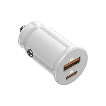 Зарядно за кола Mini USB Бързо Зареждане C USB зарядно за Кола QC 4.0 45W 5A Тип PD Бързо Зареждане Зарядно за Кола за телефон (ярко бяло)