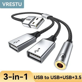 USB to Dual USB 2.0 Хъб 3 Порта Мультиразветвитель Пренос на данни OTG за КОМПЮТЪР, Лаптоп Surface Компютър PC PS5 4 A USB конектор 3,5 мм Аудио Адаптер