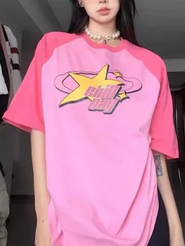 Deeptown Y2k Star Тениска Женски Американски Ретро Реколта Японската Harajuku Градинска Облекло Hotsweet Тениски Розов Топ 2023 Нова Мода