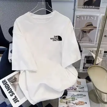 Бял Памучен тениска с къс ръкав, Женски Модната марка 2023, Лятна новост, Най-Големия Размер с къс ръкав, тениска за жени