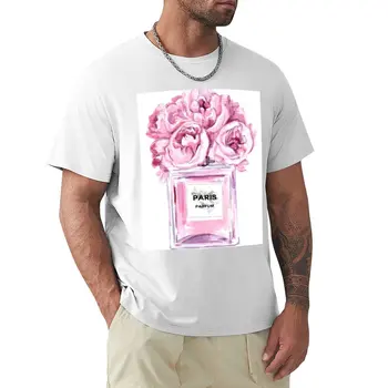 Парфюм, акварел рисувани, ръчно рисувани розови цветя, тениски, потници, Естетична облекло, облекло в стил аниме, мъжки дрехи