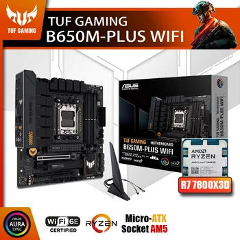 Нов комплект ASUS TUF GAMING B650M-PLUS WIFI С процесор на AMD Ryzen 7 7800X3D CPU Памет DDR5 дънна Платка AM5 RGB mATX Combo