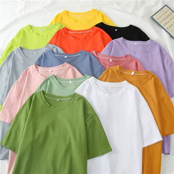 Дамска лятна тениска E15 от памук, готина тениска цвят карамел, дрехи за жени 2023